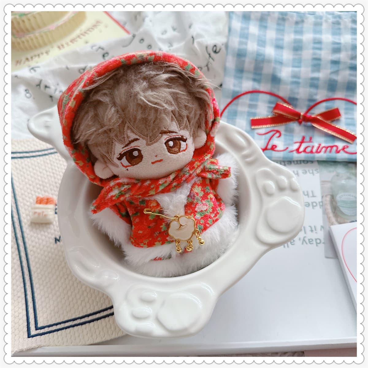 【10cm】ぬいぐるみ服 あったかフード付きマント