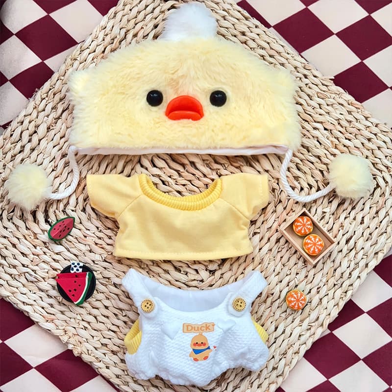 【20cm】ぬいぐるみ服 ひよこ帽子付きオーバーオール