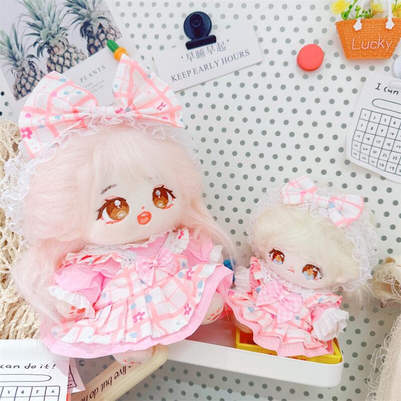 【10cm/20cm】ぬいぐるみ服 エプロン風花柄チェックワンピース