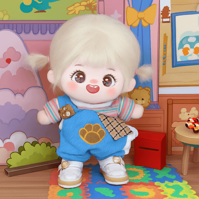 ぬいぐるみ服 肉球刺繍付きオーバーオール風カジュアルセットアップ