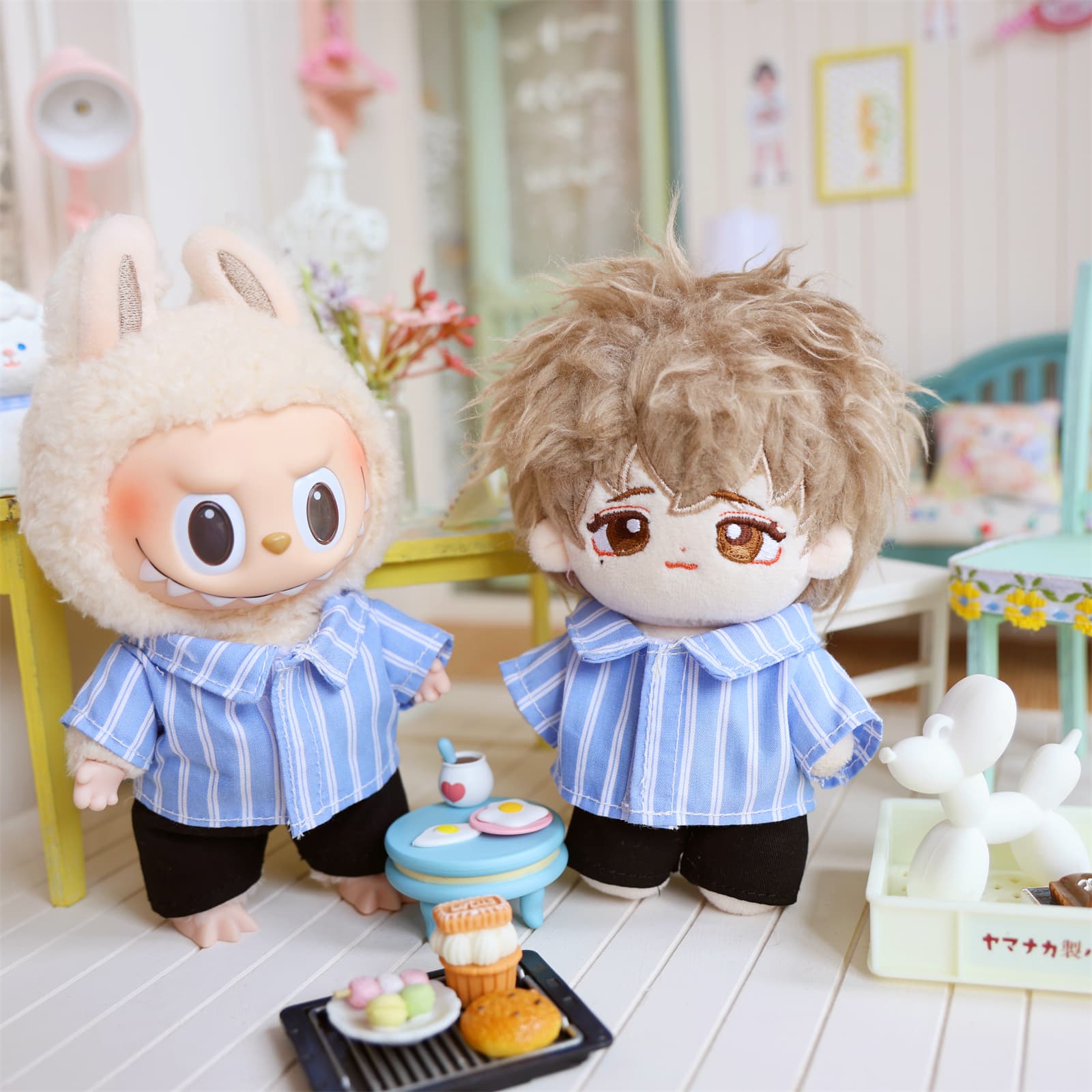 【10cm】ぬいぐるみ服 ゆったりストライプパジャマ