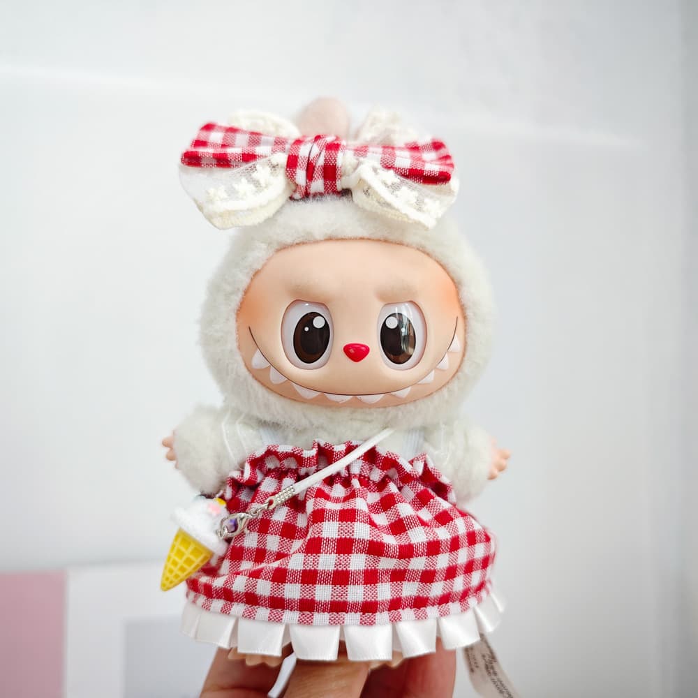【15cm】ぬいぐるみ服 赤色チェックコスチューム