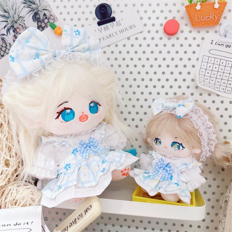 【10cm/20cm】ぬいぐるみ服 エプロン風花柄チェックワンピース