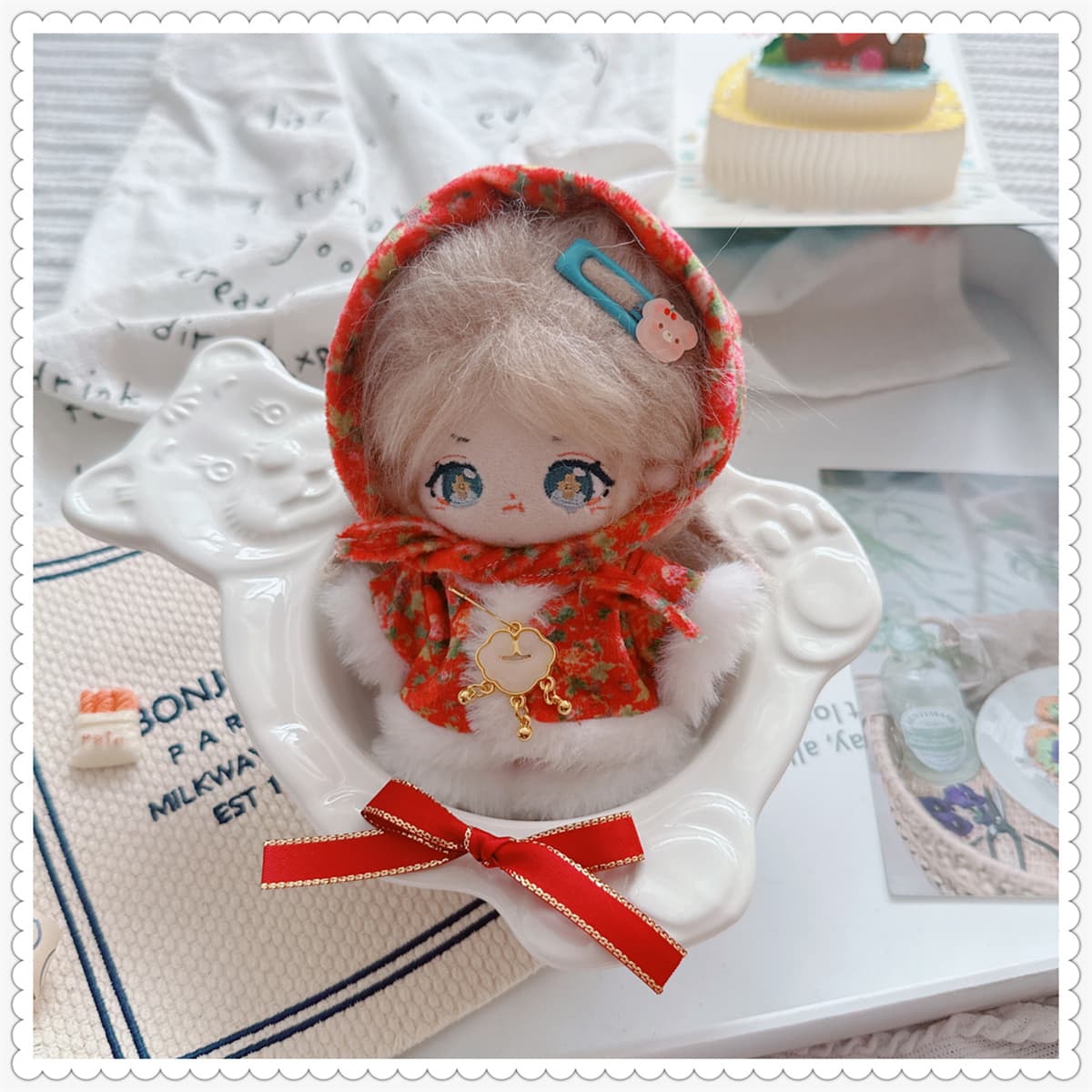 【10cm】ぬいぐるみ服 あったかフード付きマント