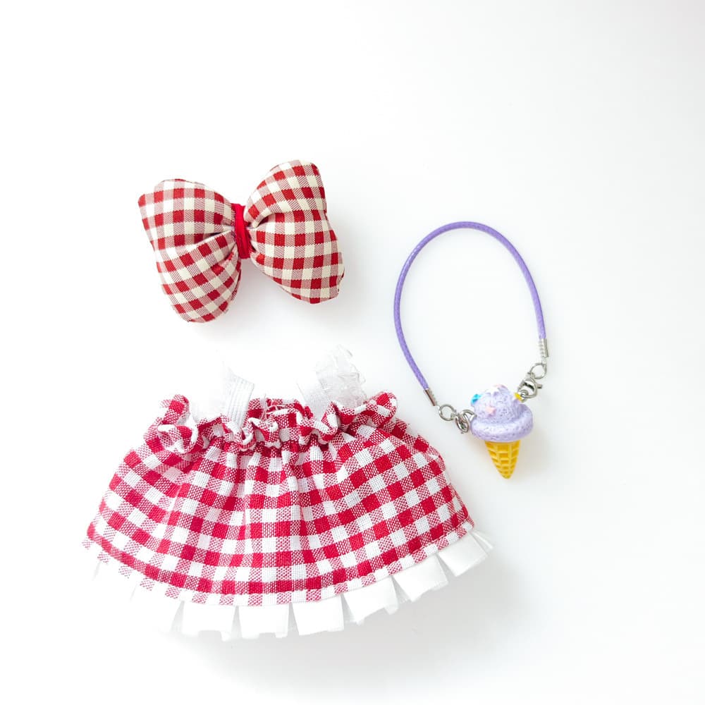 【15cm】ぬいぐるみ服 赤色チェックコスチューム