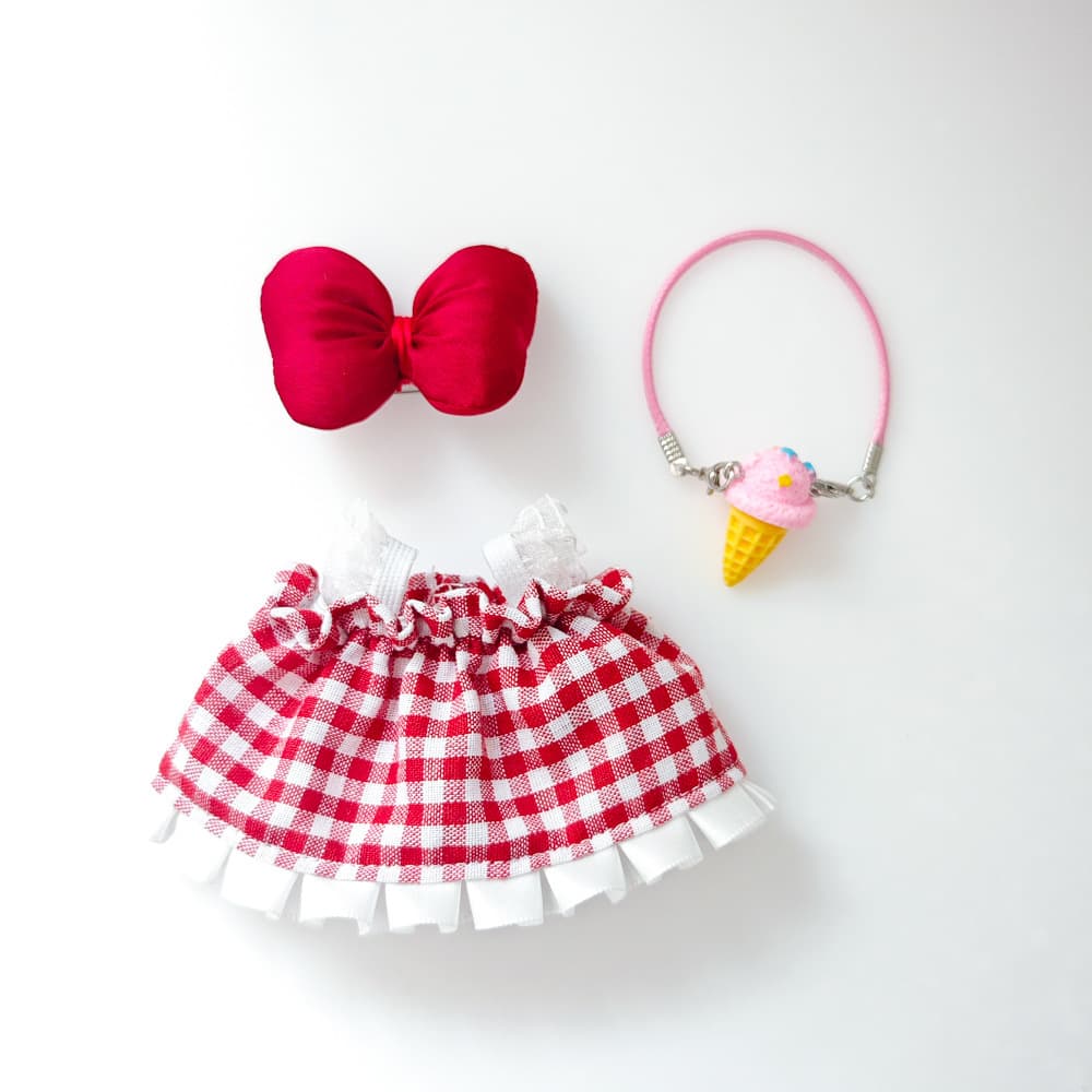 【15cm】ぬいぐるみ服 赤色チェックコスチューム