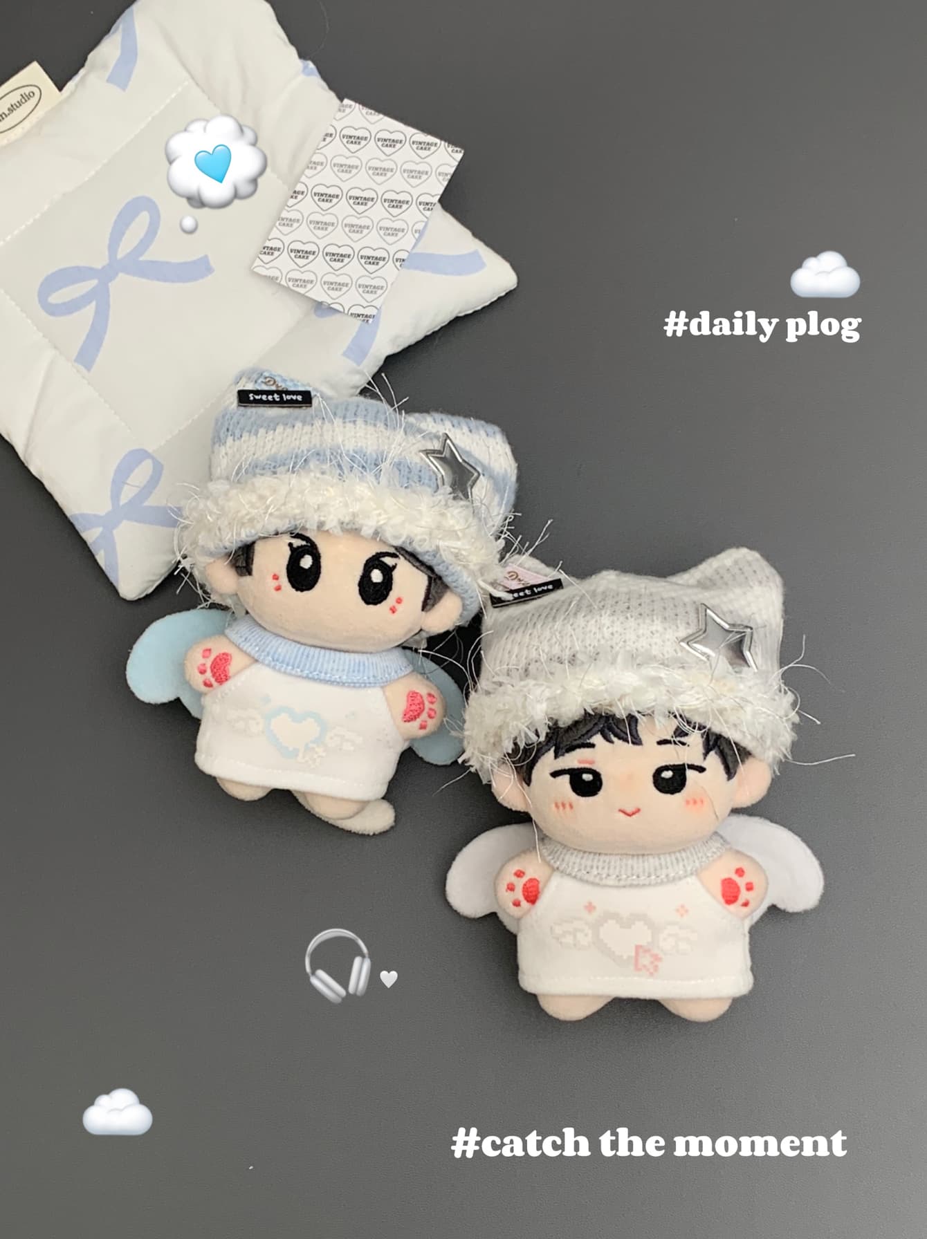 【10cm】ぬいぐるみ服 手編み風猫耳帽子＆天使の羽