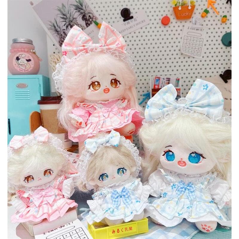 【10cm/20cm】ぬいぐるみ服 エプロン風花柄チェックワンピース