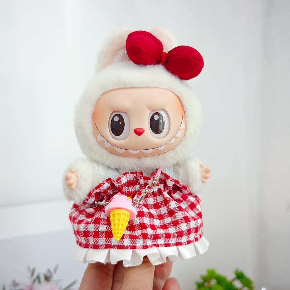 【15cm】ぬいぐるみ服 赤色チェックコスチューム