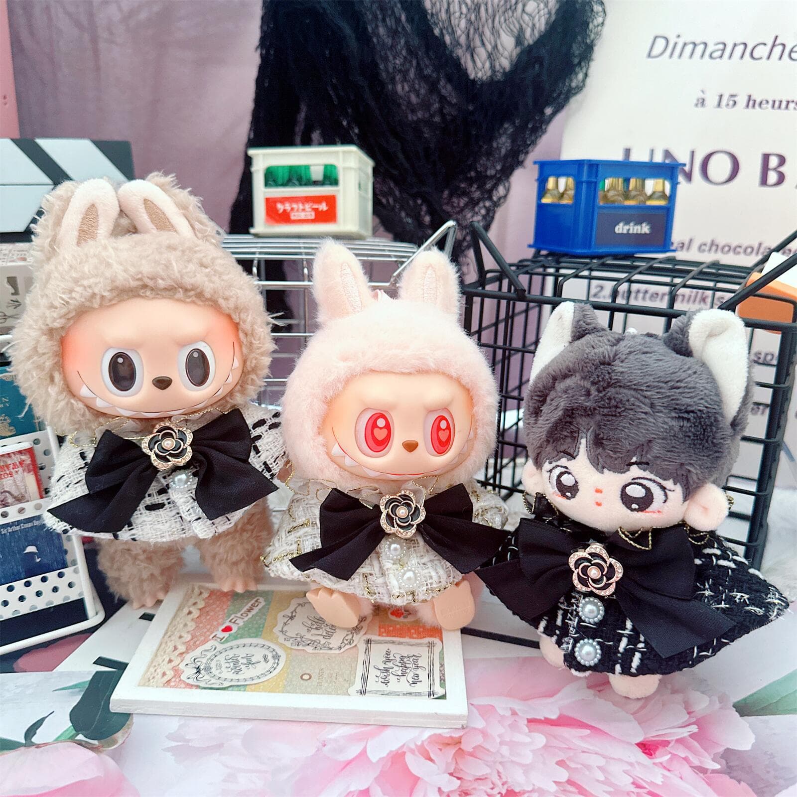 【15cm】ぬいぐるみ服 レース襟付きツイードケープ