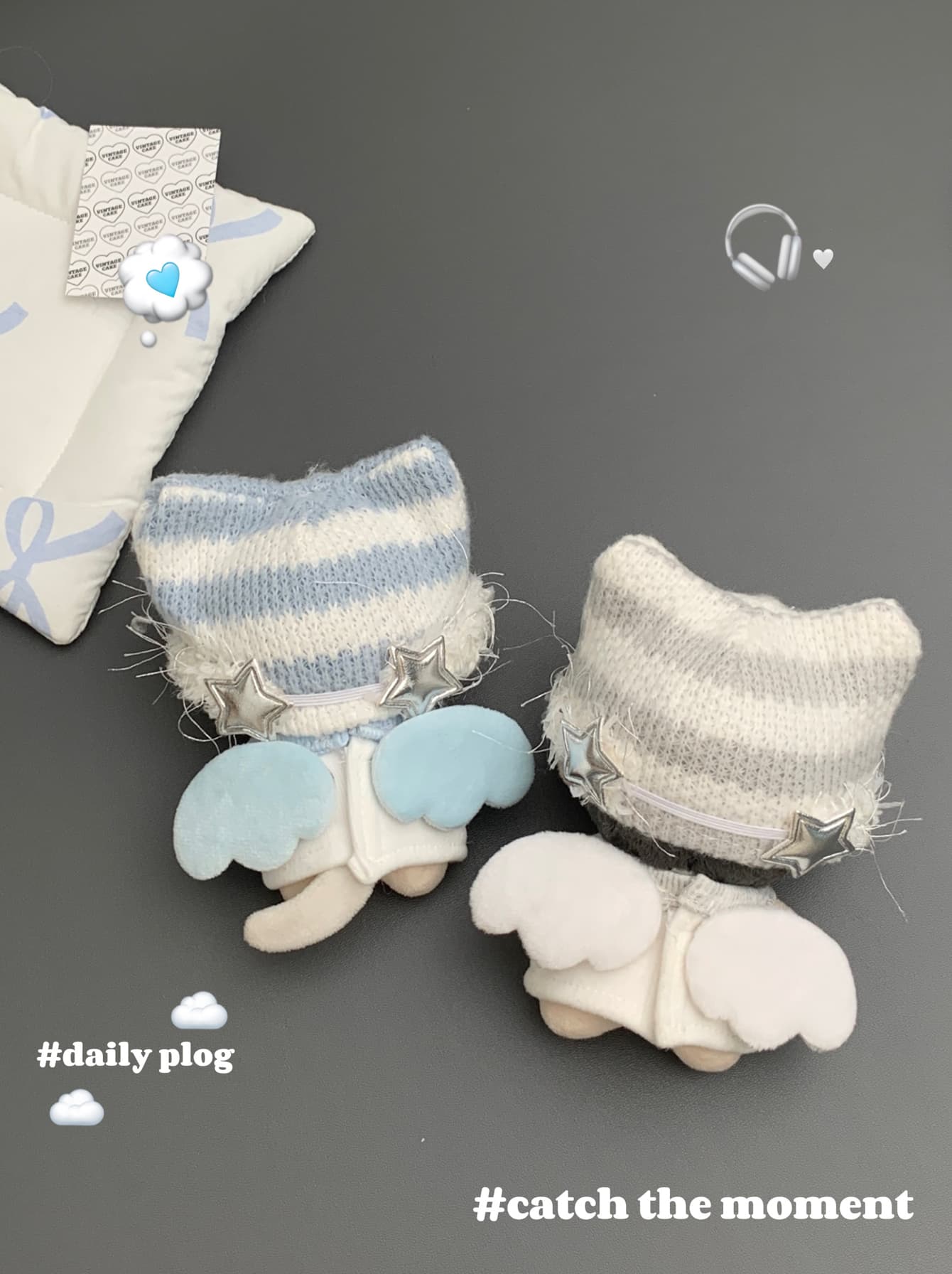 【10cm】ぬいぐるみ服 手編み風猫耳帽子＆天使の羽