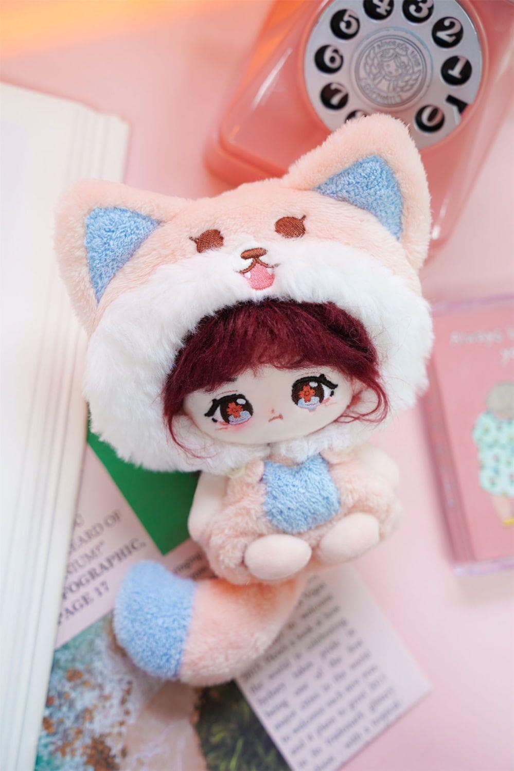 【10cm】ぬいぐるみ服 きつね・モンスター　もふもふピンクセットアップ