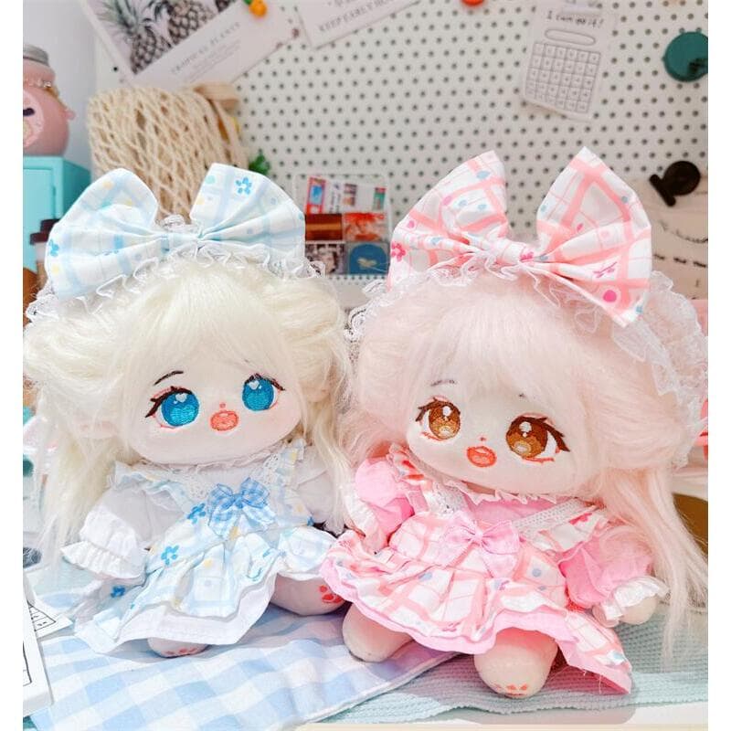 【10cm/20cm】ぬいぐるみ服 エプロン風花柄チェックワンピース