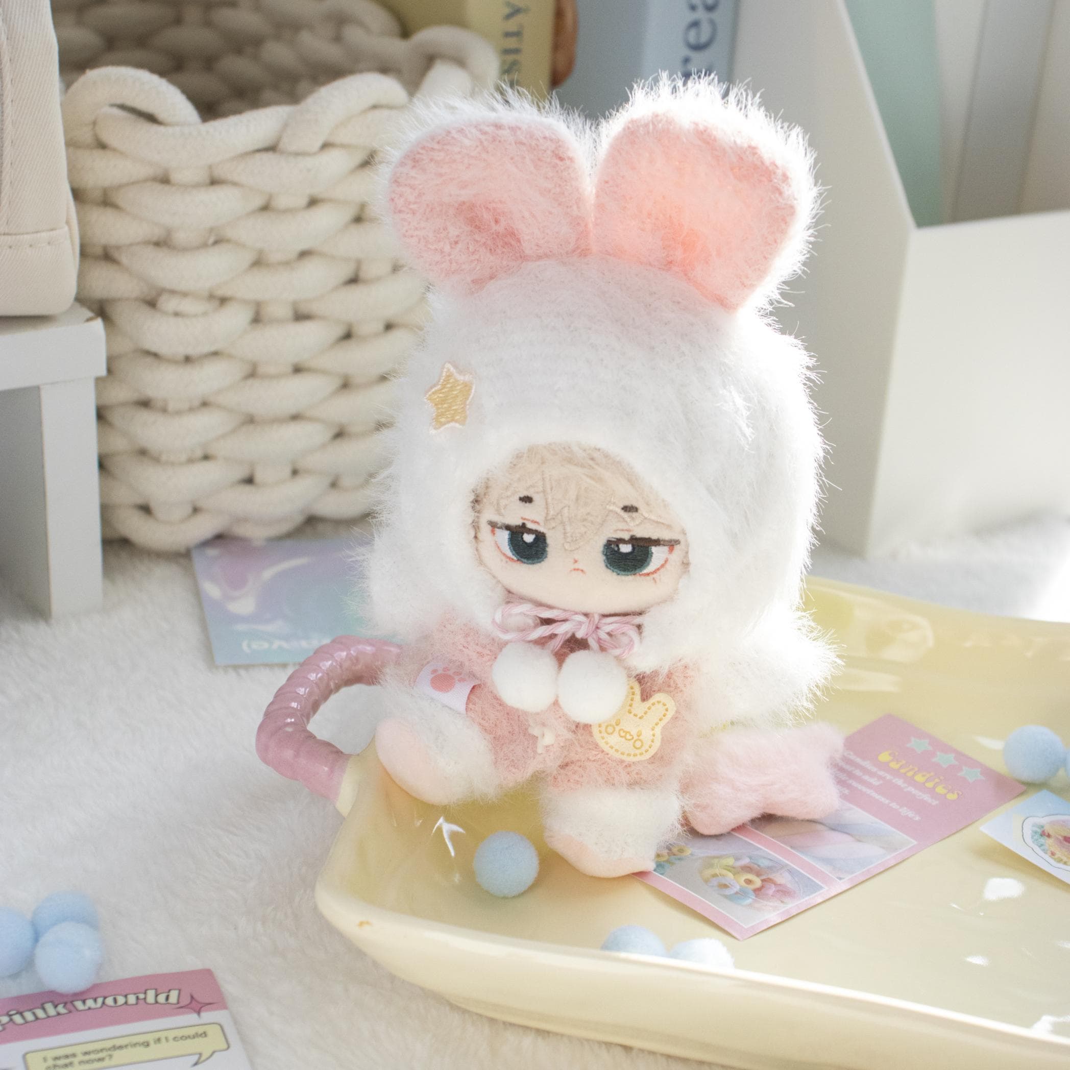 【10cm/15cm】 ぬいぐるみ服 うさぎ耳付きもこもこパーカー