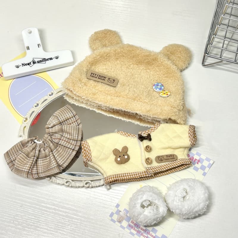 【20cm】ぬいぐるみ服 くま耳帽子のニットセット