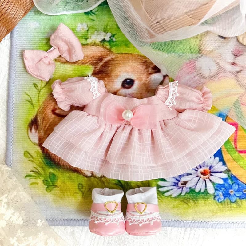 【20cm】ぬいぐるみ服 ふんわりマシュマロピンクワンピース