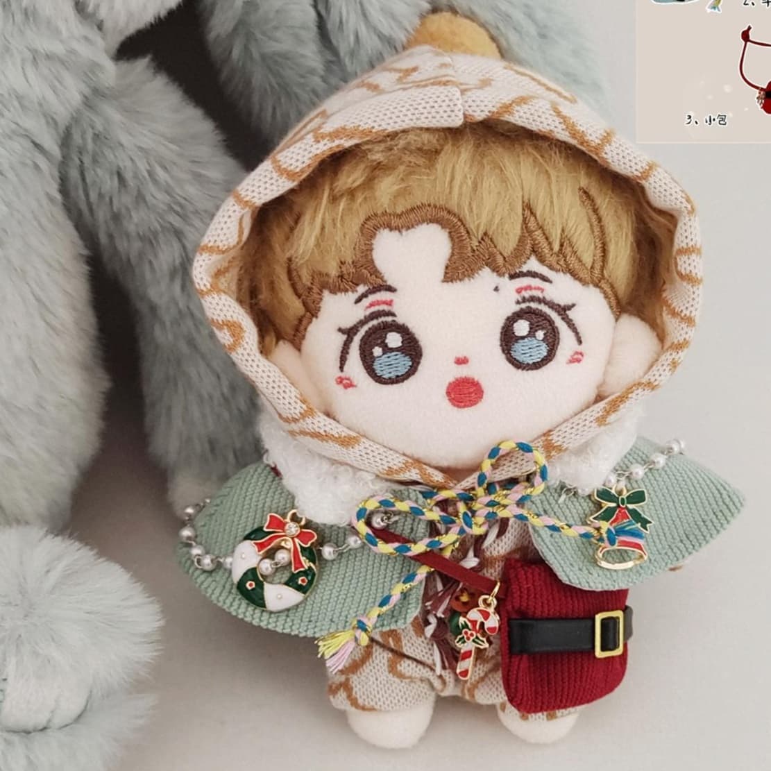 【10cm】非表示 ぬいぐるみ服 ヒョウ柄コート・クリスマスケープフード