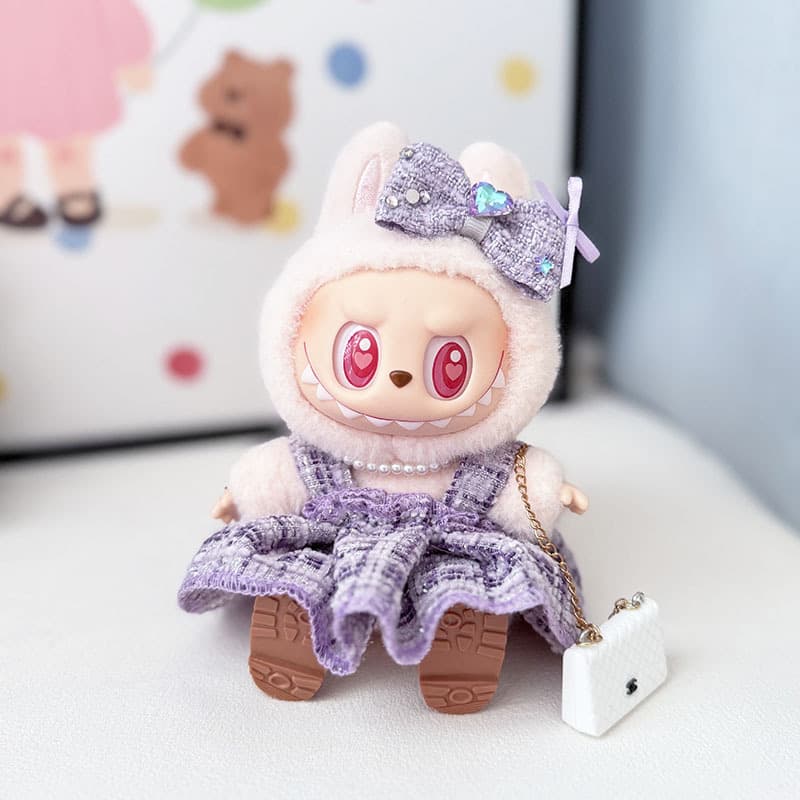 【15cm】ぬいぐるみ服 リボン付きツイードワンピース