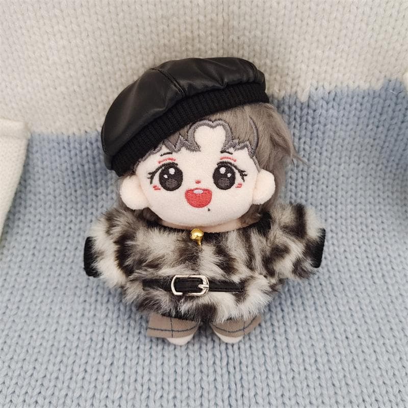 【10cm】非表示 ぬいぐるみ服 ヒョウ柄コート・クリスマスケープフード