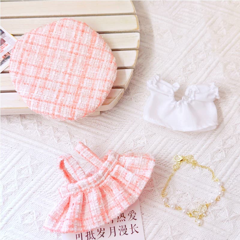 【15cm】ぬいぐるみ服 ツイード柄セットアップワンピース