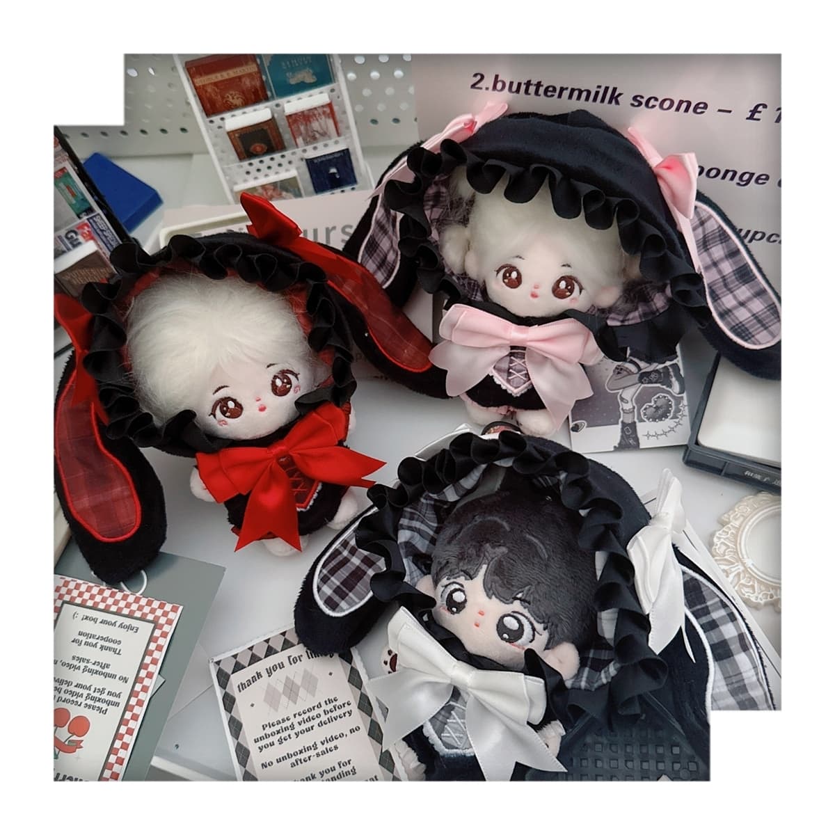 【15cm】ぬいぐるみ服 ゴスロリ風うさ耳パーカー