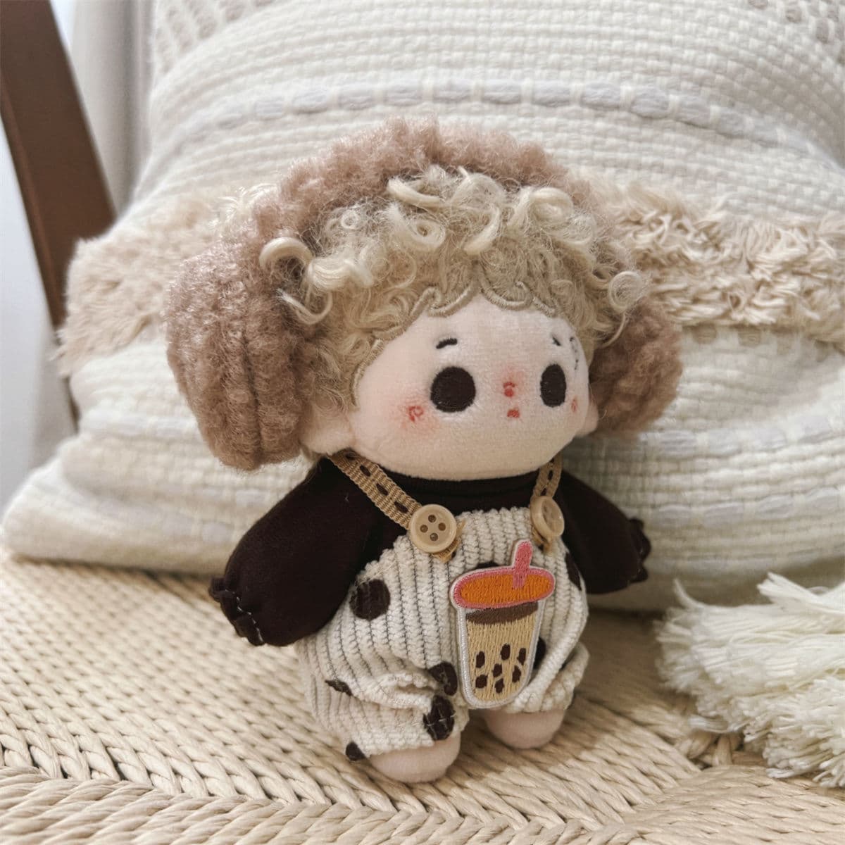 【10cm】ぬいぐるみ服 耳当て付きドット柄コーデュロイサロペット