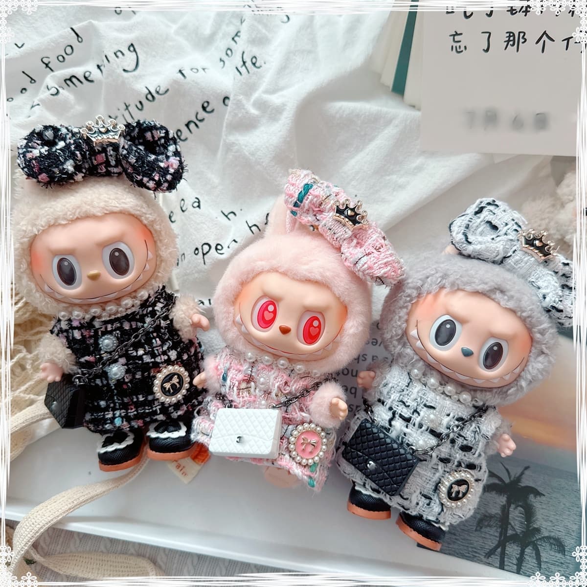 【15cm】ぬいぐるみ服 リボン付きツイードワンピース
