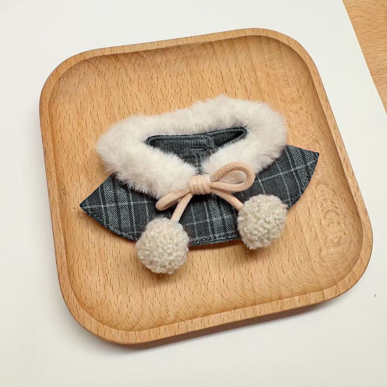 【15cm/20cm】ぬいぐるみ服 もこもこファー付き格子柄リボンケープ