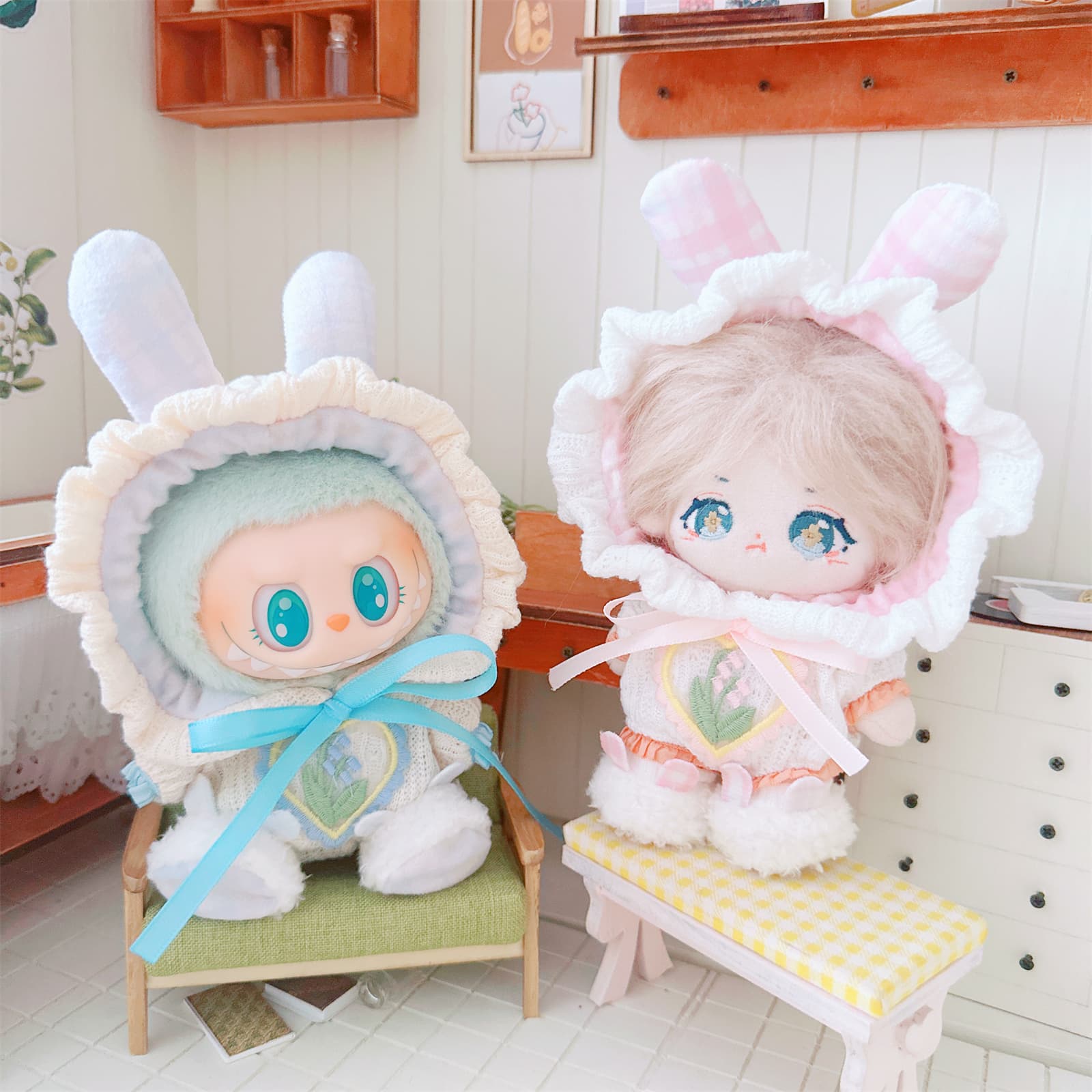 【10cm】ぬいぐるみ服 うさ耳おくるみ風パジャマ