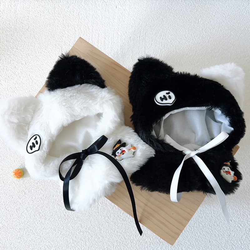 【10cm】ぬいぐるみ服 白黒オセロ猫耳ポンチョ