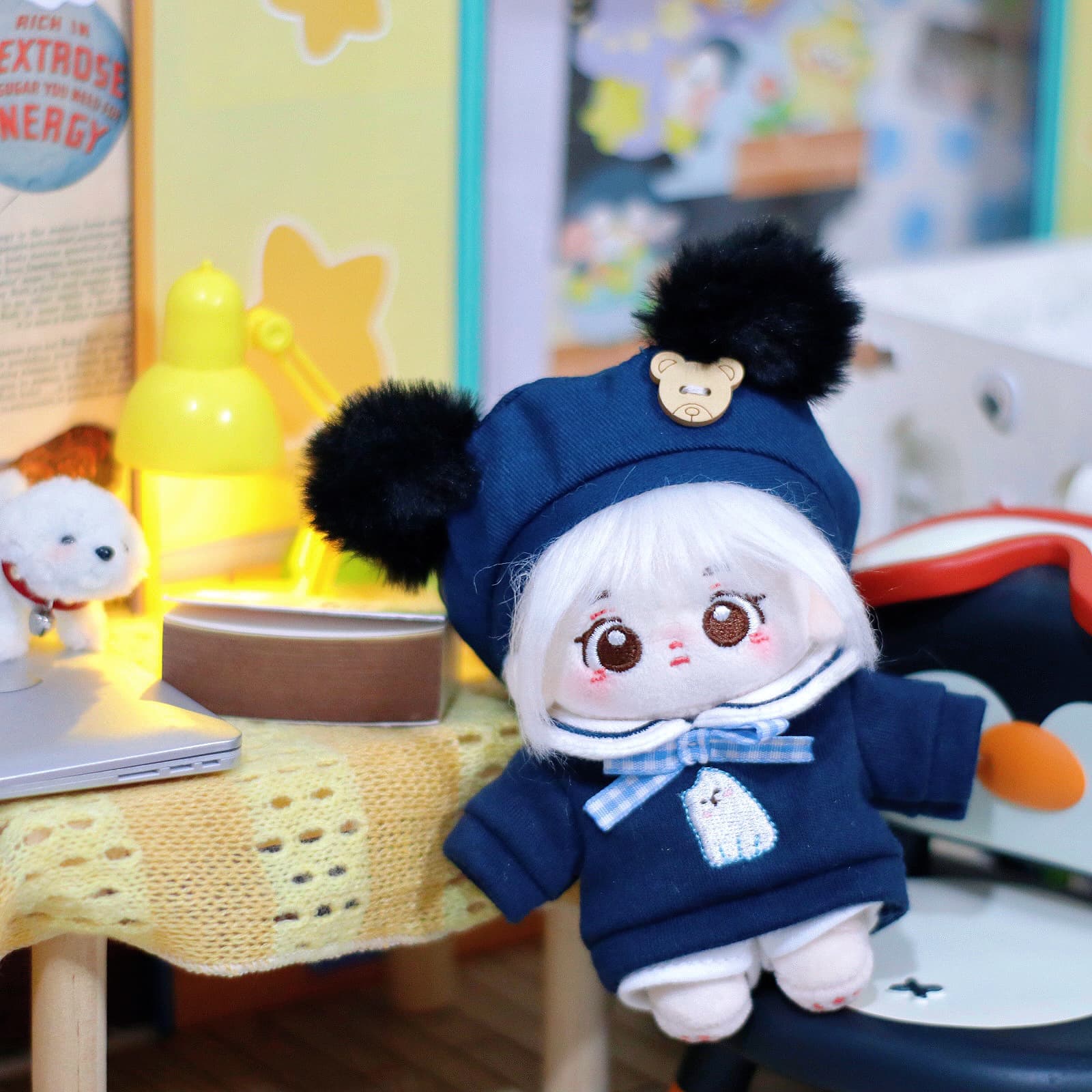 【10cm】ぬいぐるみ服 もふもふ耳付き帽子とマリン風セット