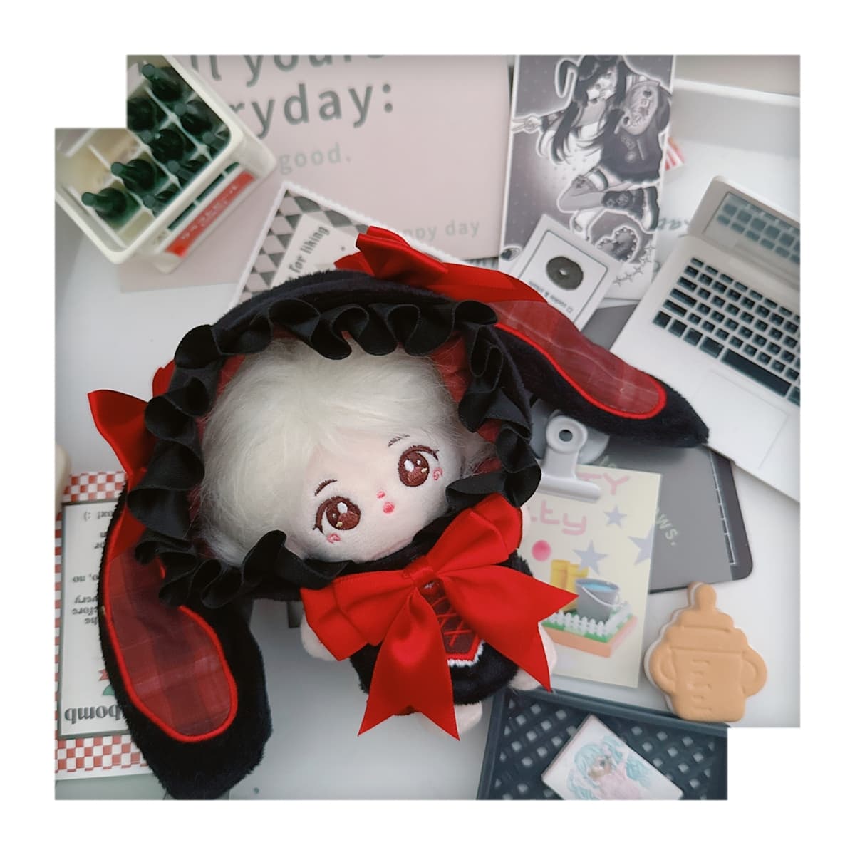 【15cm】ぬいぐるみ服 ゴスロリ風うさ耳パーカー
