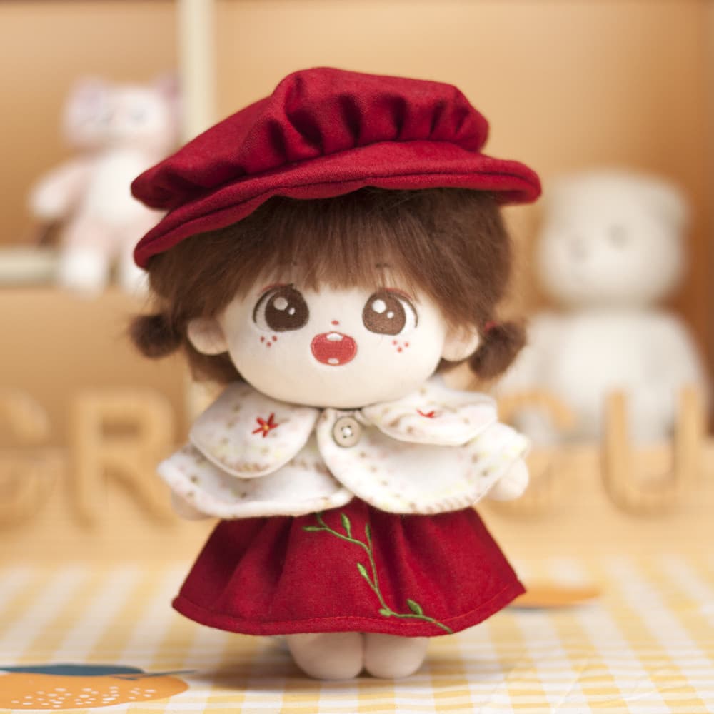 【20cm】ぬいぐるみ服 冬のふんわりケープと赤色ワンピース