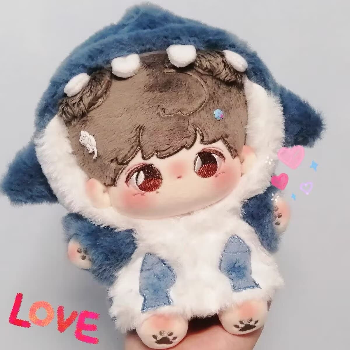 【20cm】ぬいぐるみ服 もこもこサメパーカー(ネイビー)