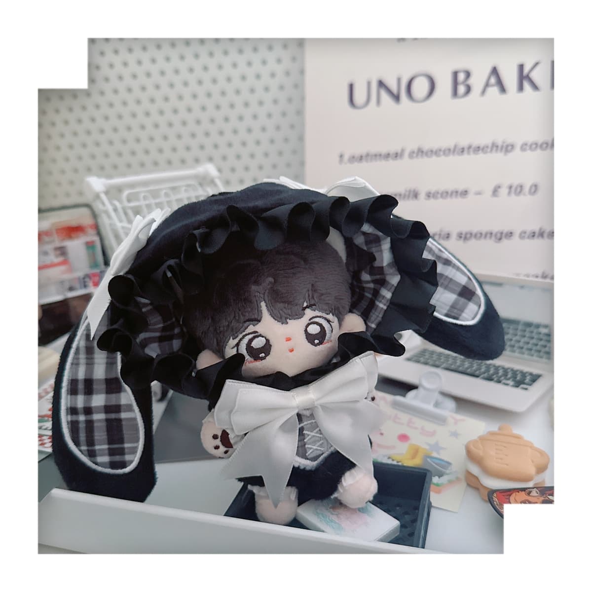 【15cm】ぬいぐるみ服 ゴスロリ風うさ耳パーカー