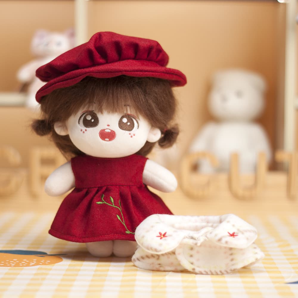 【20cm】ぬいぐるみ服 冬のふんわりケープと赤色ワンピース