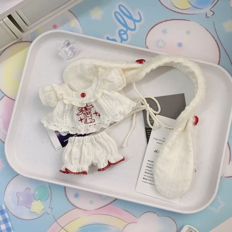 【10cm/20cm】ぬいぐるみ服 うさ耳リボンレースワンピース