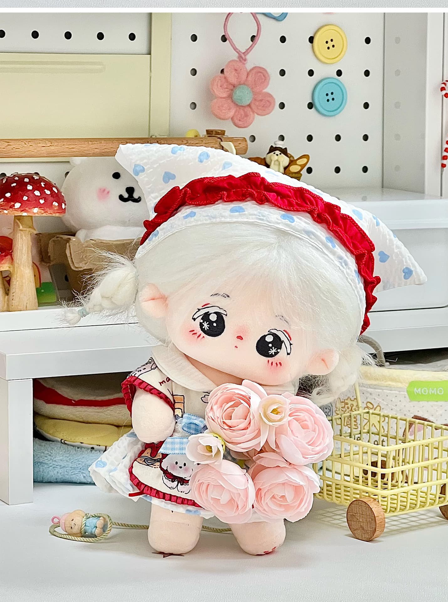 【20cm】ぬいぐるみ服 メルヘンフリル帽子付きワンピース