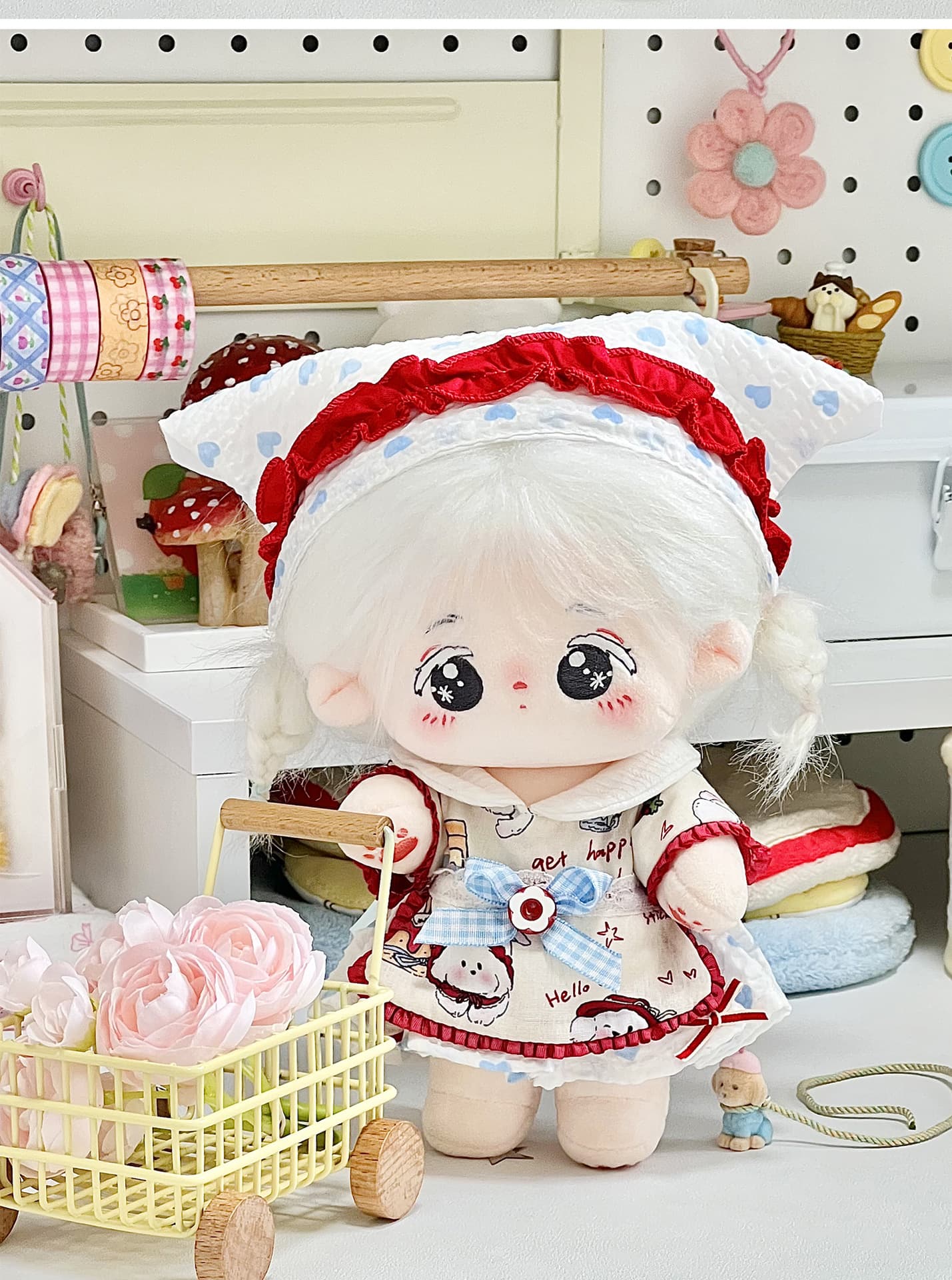 【20cm】ぬいぐるみ服 メルヘンフリル帽子付きワンピース