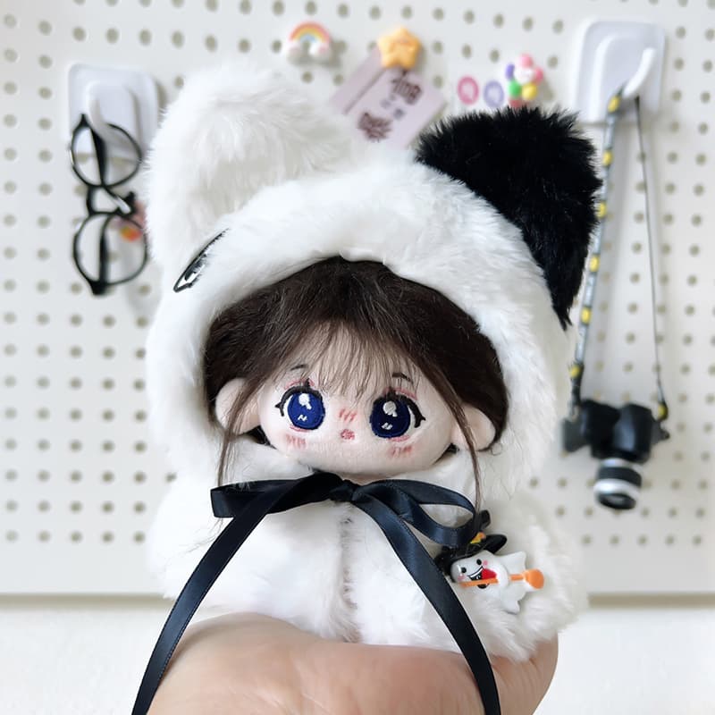 【10cm】ぬいぐるみ服 白黒オセロ猫耳ポンチョ