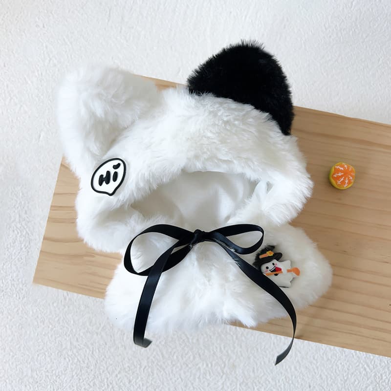 【10cm】ぬいぐるみ服 白黒オセロ猫耳ポンチョ