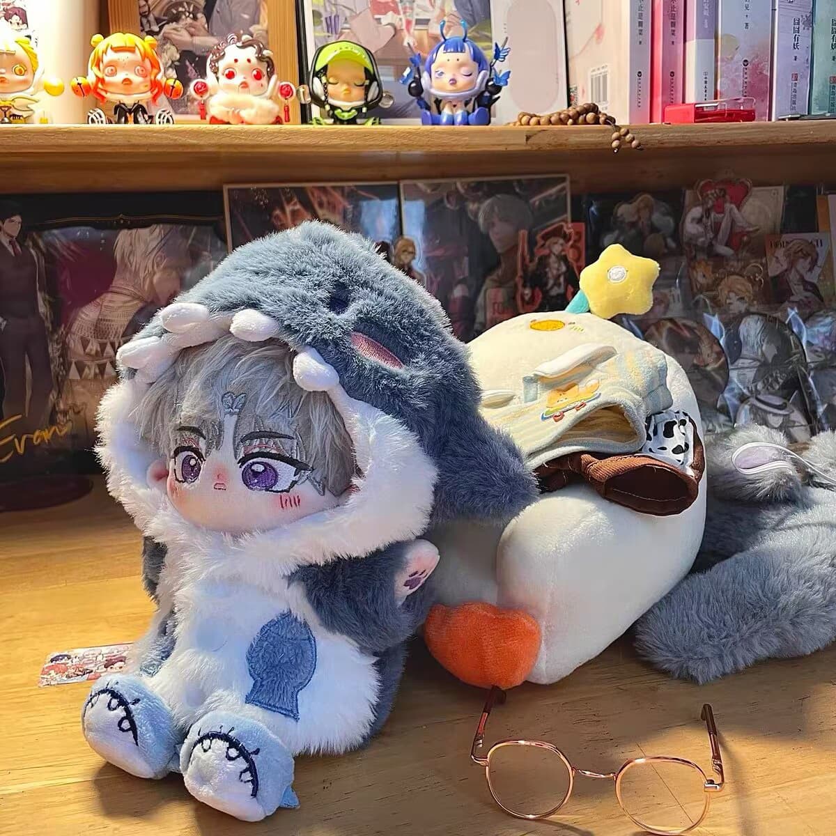 【20cm】ぬいぐるみ服 もこもこサメパーカー(ネイビー)