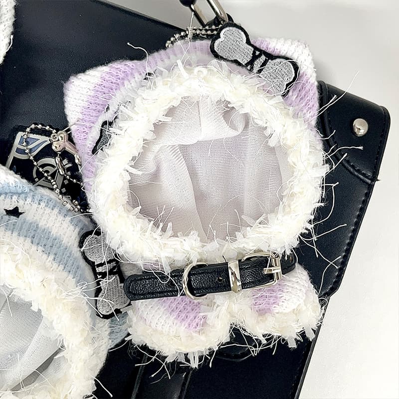 【10cm】 ぬいぐるみ服 ふわもこリボン付きねこ耳フード