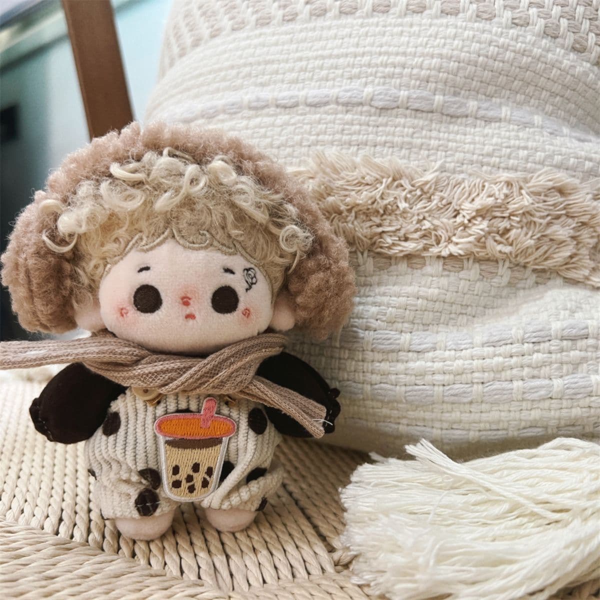【10cm】ぬいぐるみ服 耳当て付きドット柄コーデュロイサロペット