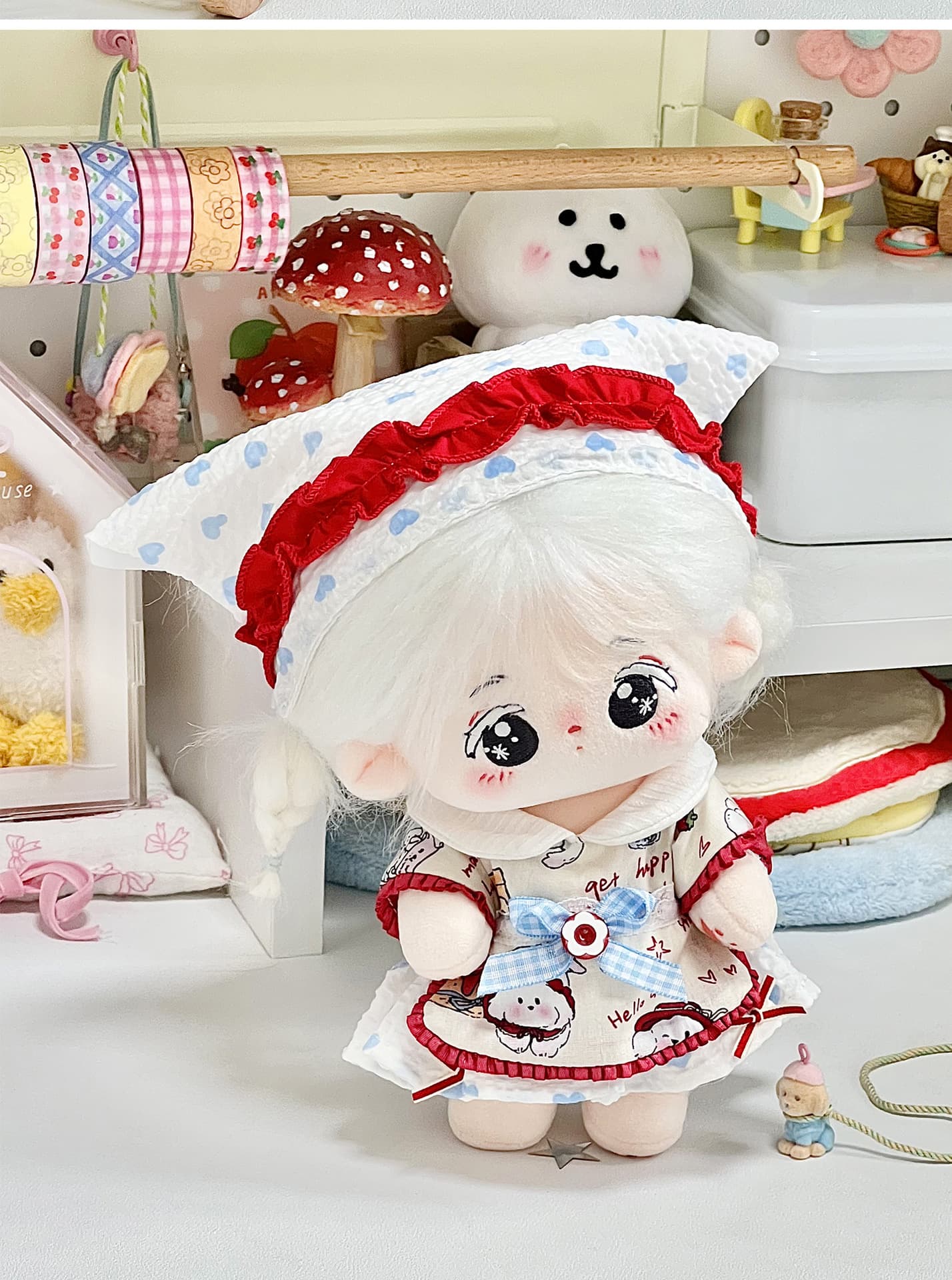 【20cm】ぬいぐるみ服 メルヘンフリル帽子付きワンピース