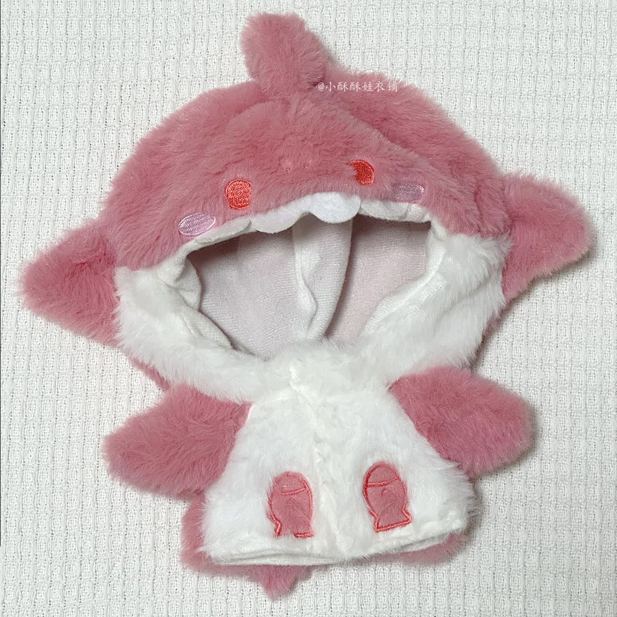 【20cm】ぬいぐるみ服 もこもこサメパーカー(ピンク)