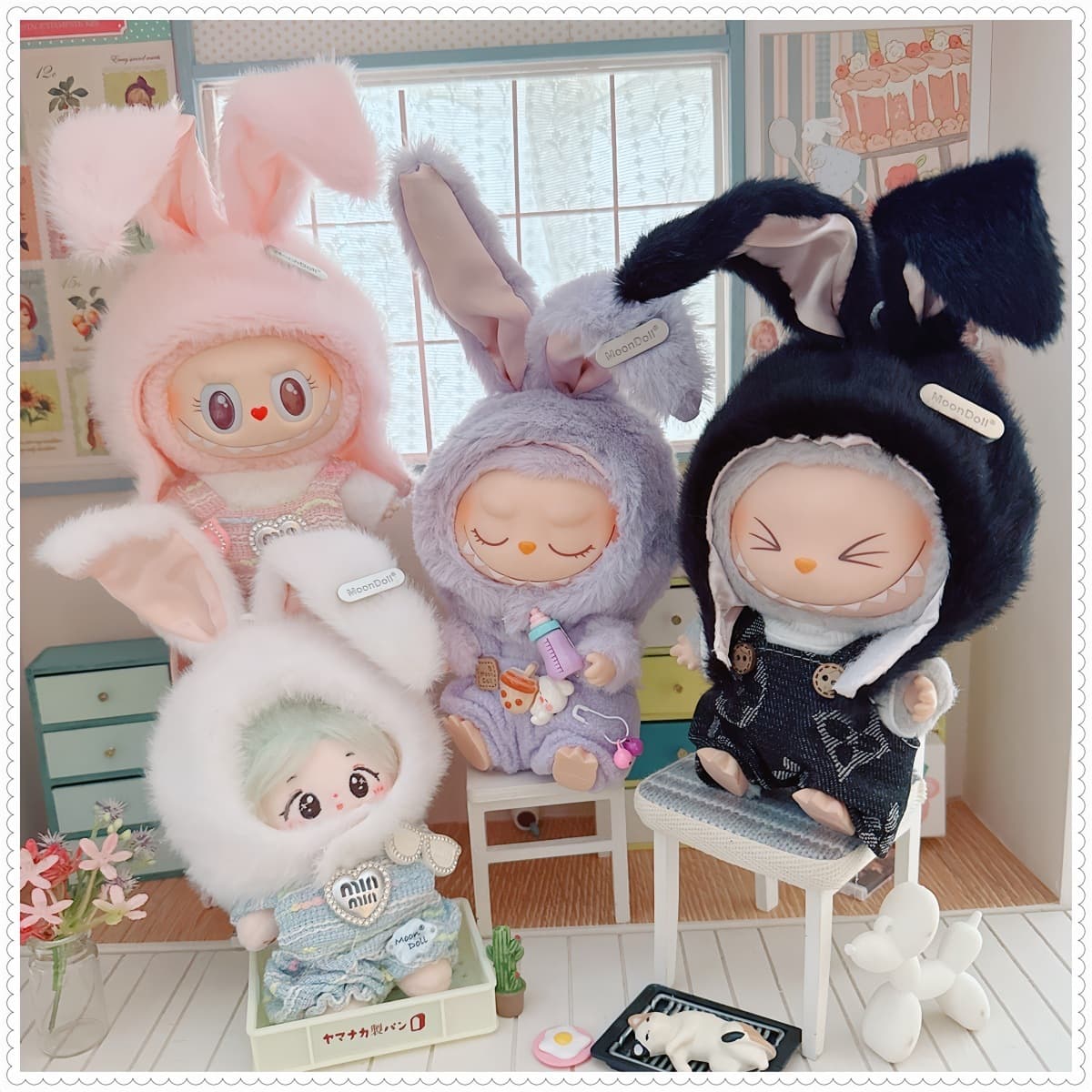 【10cm/15cm】ぬいぐるみ服 ふわもこうさぎフード