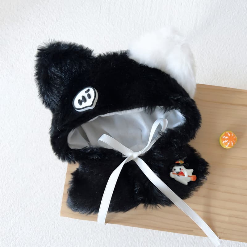 【10cm】ぬいぐるみ服 白黒オセロ猫耳ポンチョ