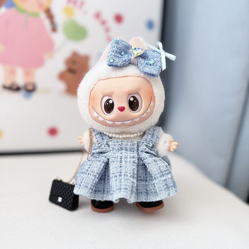 【15cm】ぬいぐるみ服 リボン付きツイードワンピース