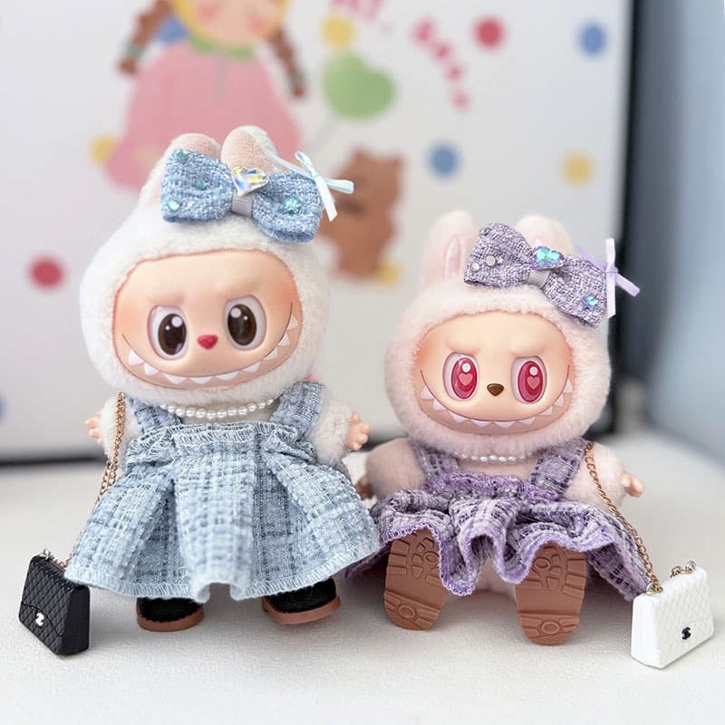 【15cm】ぬいぐるみ服 リボン付きツイードワンピース